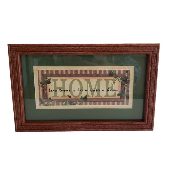 Home & Garden Party Framed Wall Decor Green 12×8 Love Turns a House into a Home - Picture 1 of 4